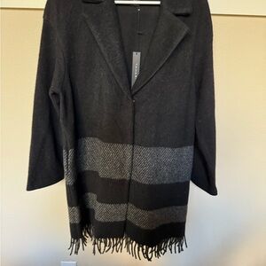Tahari Black and Gray Fringed Cardigan